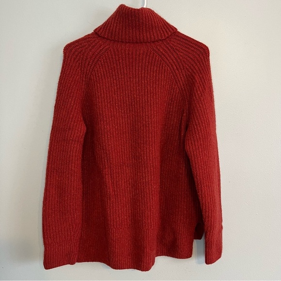 Madewell Womens Rust Red Wool Blend Ribbed Chunky Knit Turtleneck Sweater Sz M - Picture 15 of 15